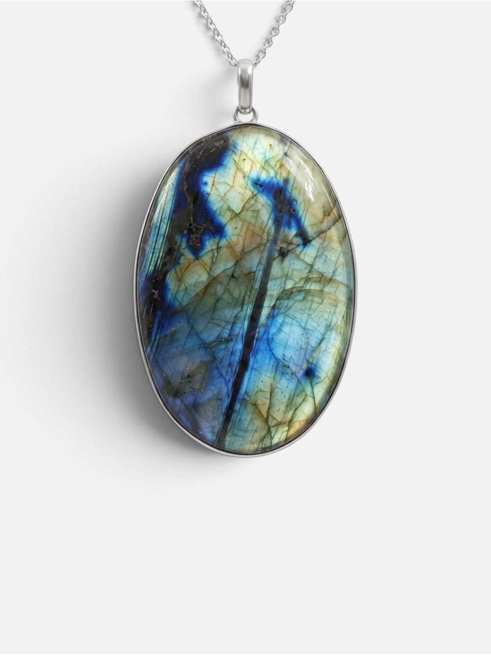 925 RARE MASSIVE VINTAGE LABRADORITE NECKLACE - Picture 4 of 5
